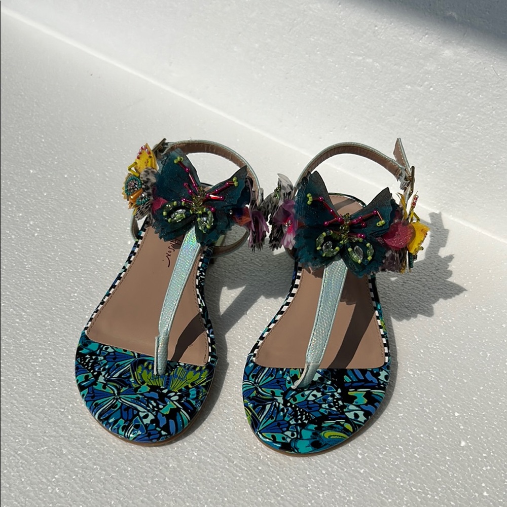 NWOT Betsey Johnson PRILLA Butterfly Beaded T-Strap Sandals Women’s 5.5 Festival